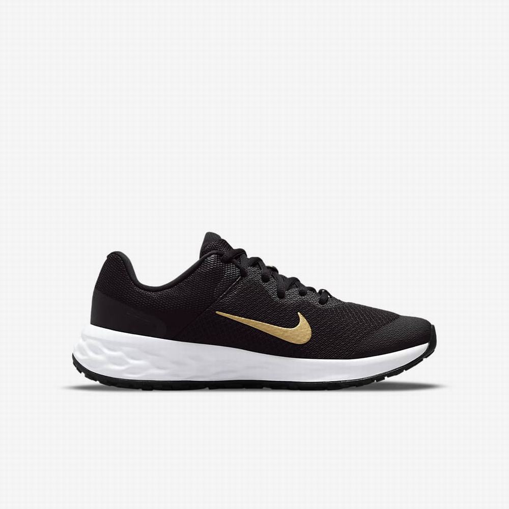 Bezecke Topanky Nike Revolution 6 Detske Čierne Biele Metal Zlate | SK216405