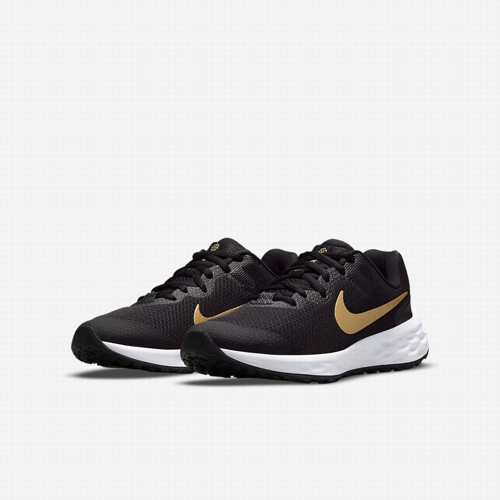 Bezecke Topanky Nike Revolution 6 Detske Čierne Biele Metal Zlate | SK216405