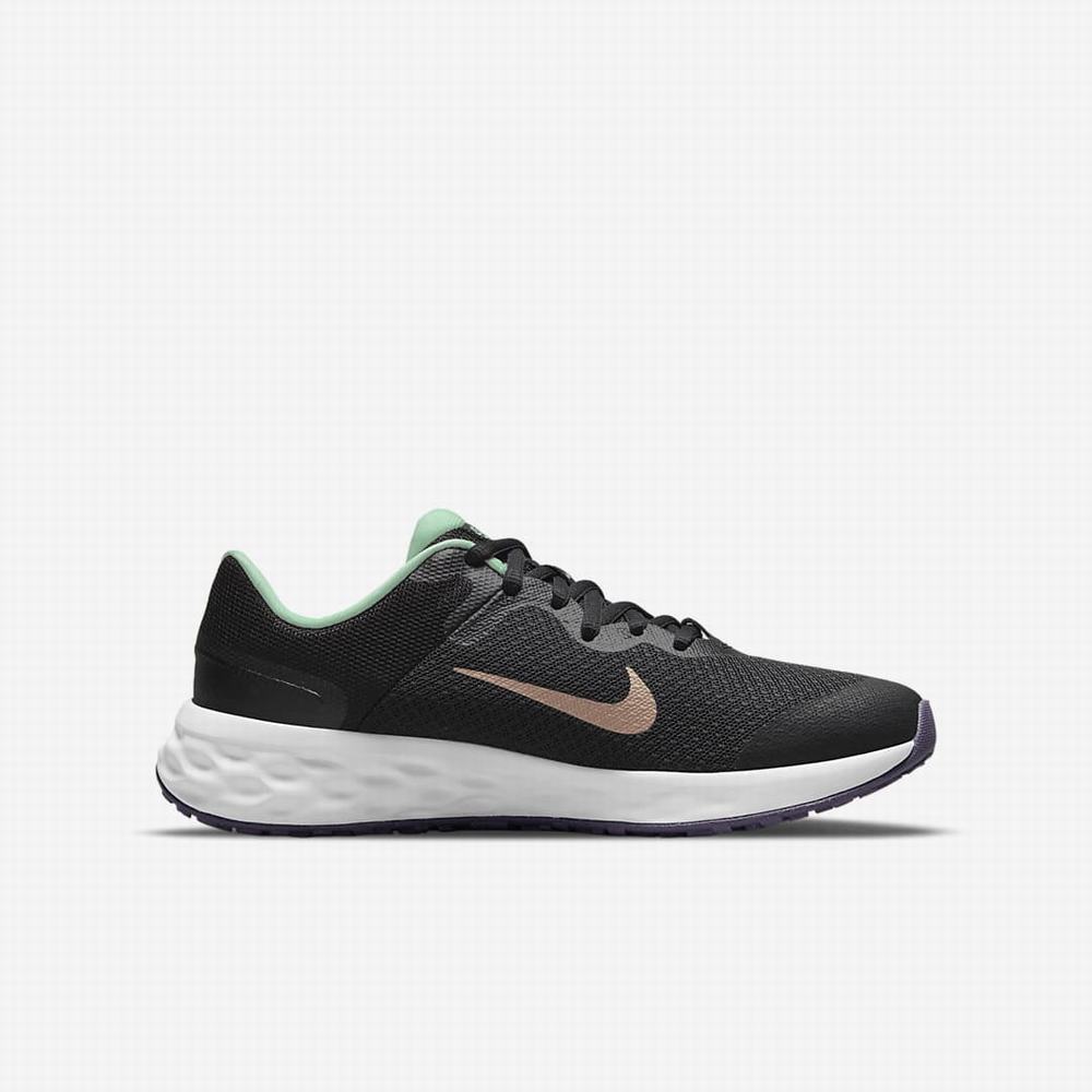 Bezecke Topanky Nike Revolution 6 Detske Čierne Mätové Nachový Metal Červené | SK798164