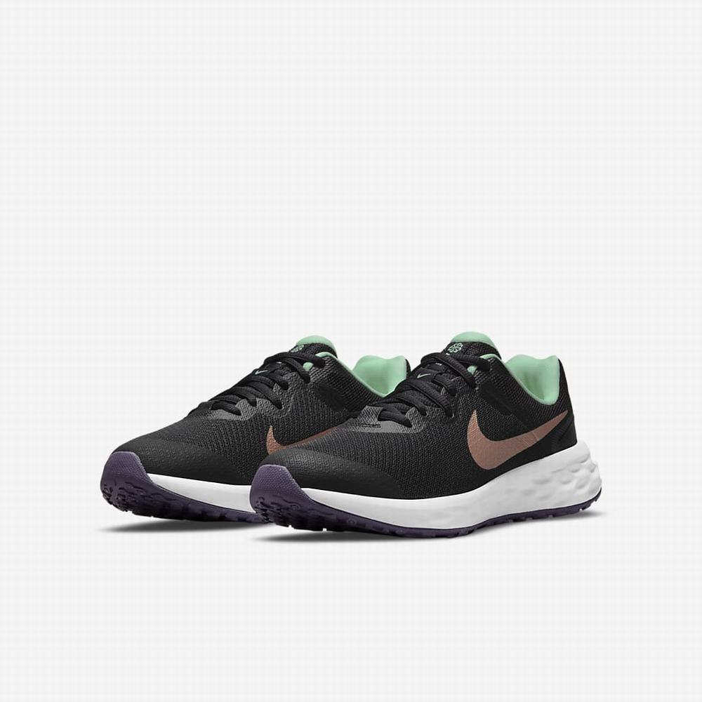 Bezecke Topanky Nike Revolution 6 Detske Čierne Mätové Nachový Metal Červené | SK798164