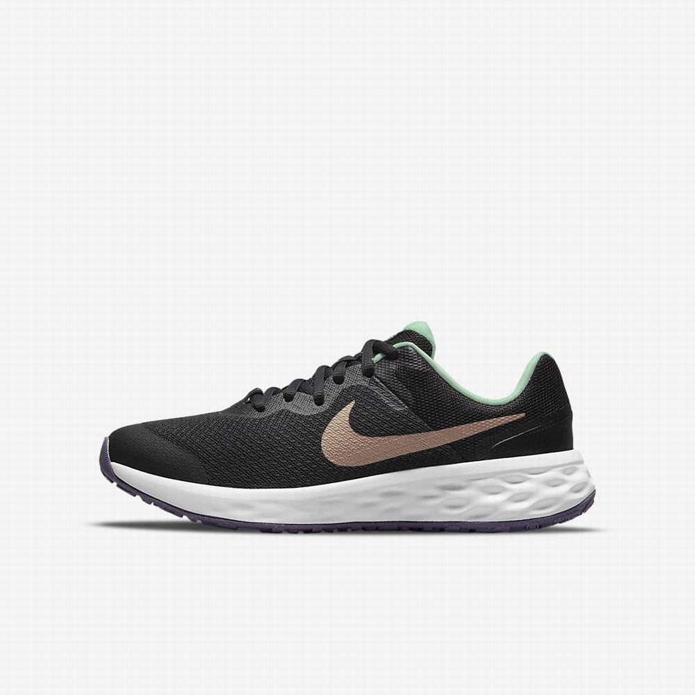 Bezecke Topanky Nike Revolution 6 Detske Čierne Mätové Nachový Metal Červené | SK798164