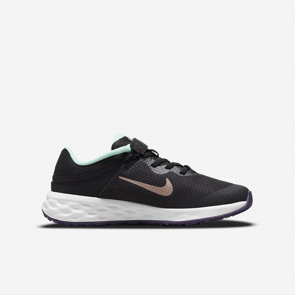 Bezecke Topanky Nike Revolution 6 FlyEase Detske Čierne Mätové Nachový Metal Červené | SK074392