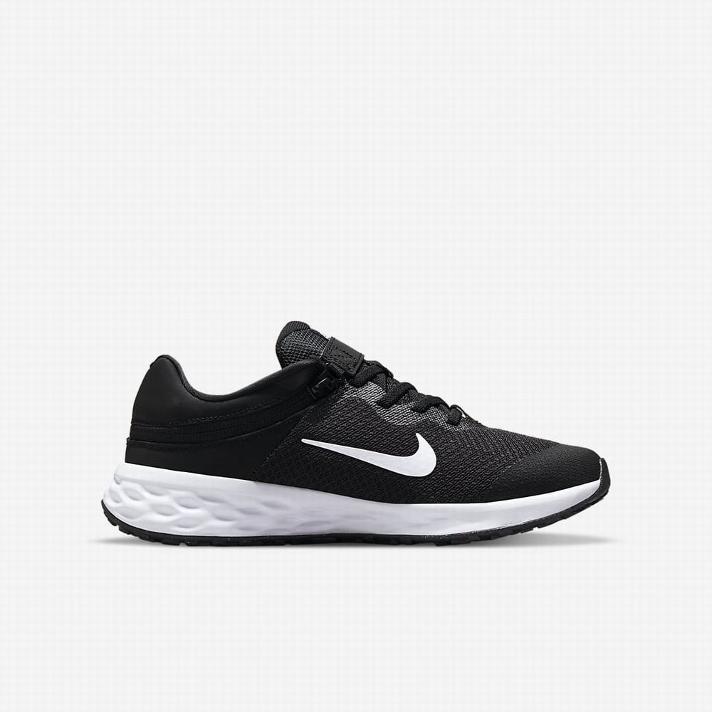 Bezecke Topanky Nike Revolution 6 FlyEase Detske Čierne Tmavo Siva Biele | SK132798