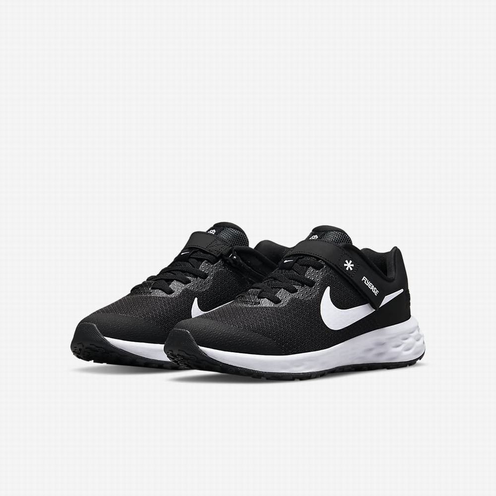 Bezecke Topanky Nike Revolution 6 FlyEase Detske Čierne Tmavo Siva Biele | SK132798