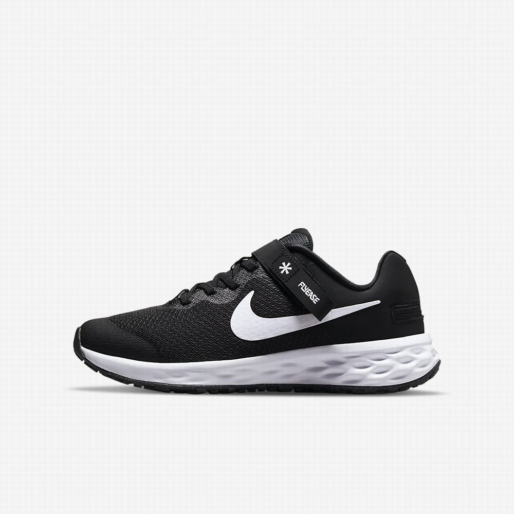 Bezecke Topanky Nike Revolution 6 FlyEase Detske Čierne Tmavo Siva Biele | SK132798