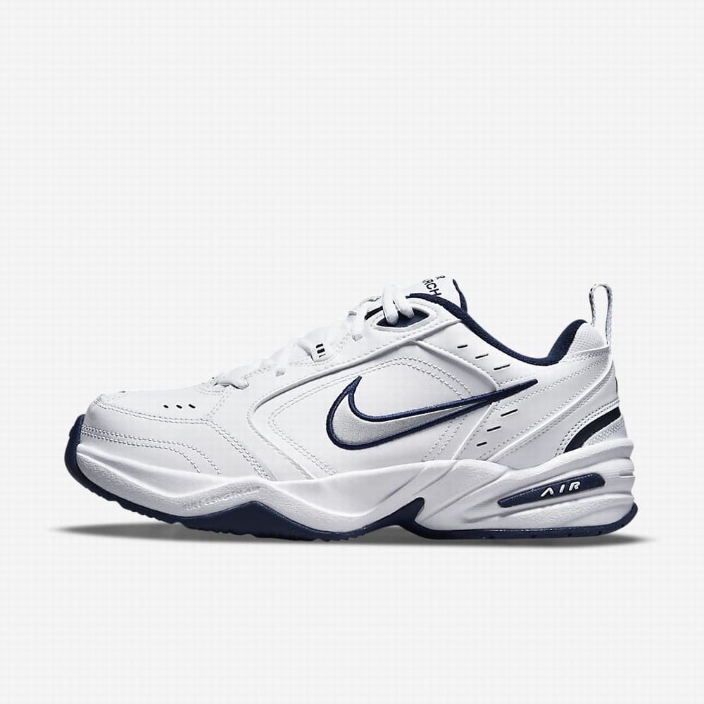 Botasky Nike Air Monarch IV (Extra Wide) Panske Biele Námornícka Modrá Biele Metal Strieborne | SK150968