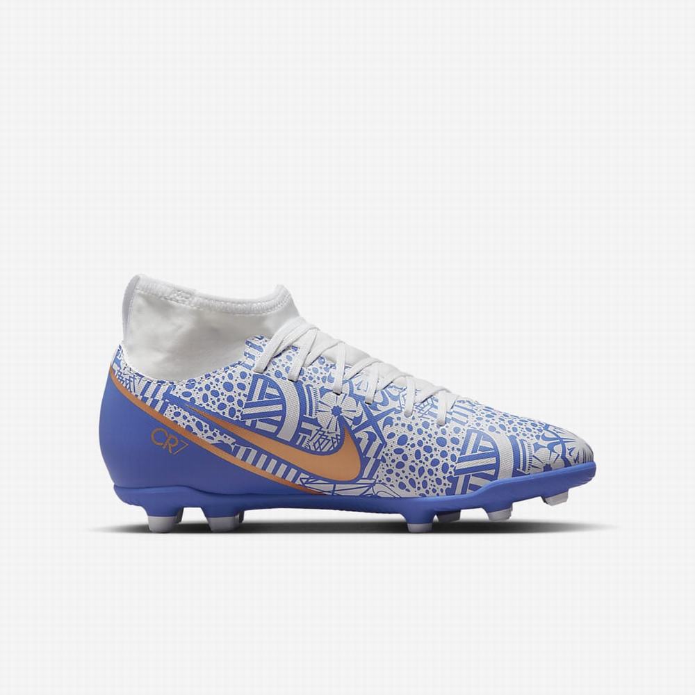 Kopačky Nike Jr. Mercurial Superfly 9 Club CR7 MG Multi-Ground Detske Biele Modre Metal Meď | SK098356