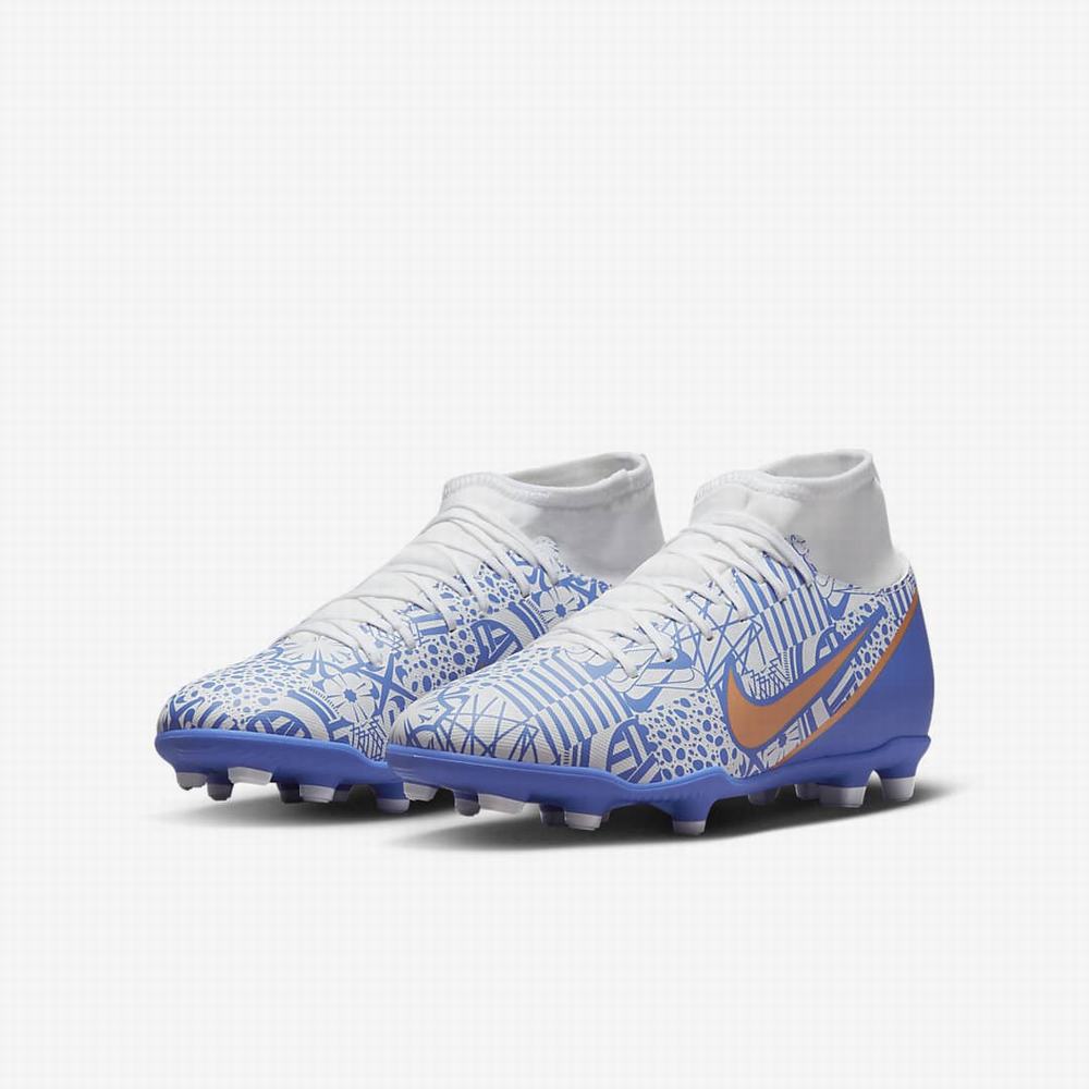 Kopačky Nike Jr. Mercurial Superfly 9 Club CR7 MG Multi-Ground Detske Biele Modre Metal Meď | SK098356