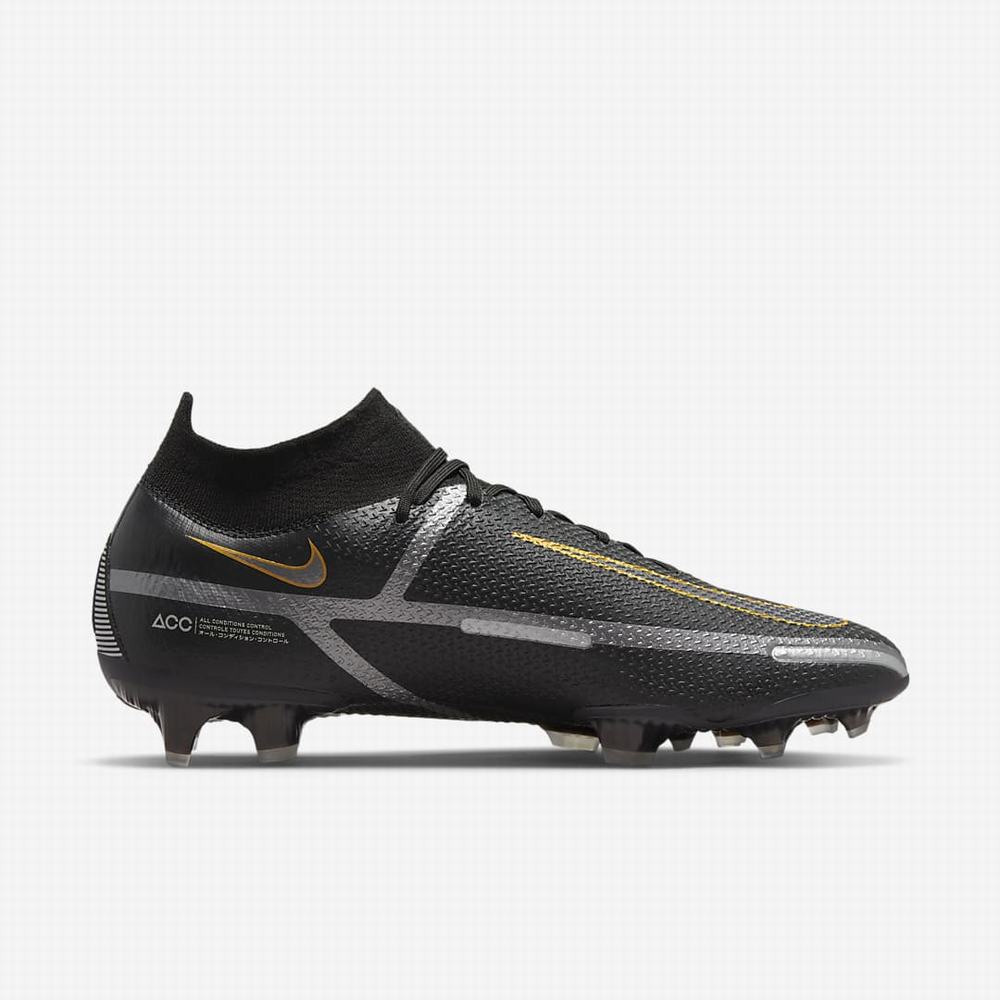 Kopačky Nike Phantom GT2 Dynamic Fit Elite FG Firm-Ground Panske Čierne Metal Zlate Metal Strieborne Metal Tmavo Siva | SK540862