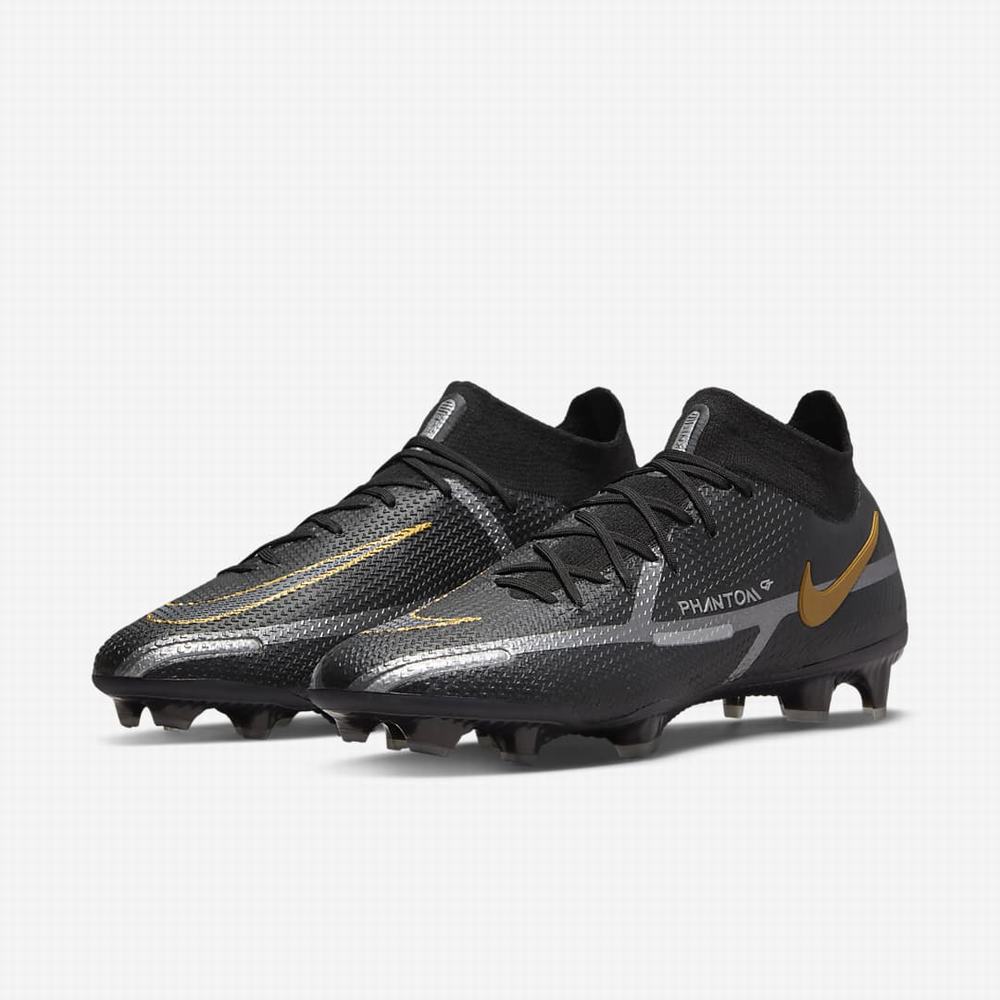 Kopačky Nike Phantom GT2 Dynamic Fit Elite FG Firm-Ground Panske Čierne Metal Zlate Metal Strieborne Metal Tmavo Siva | SK540862