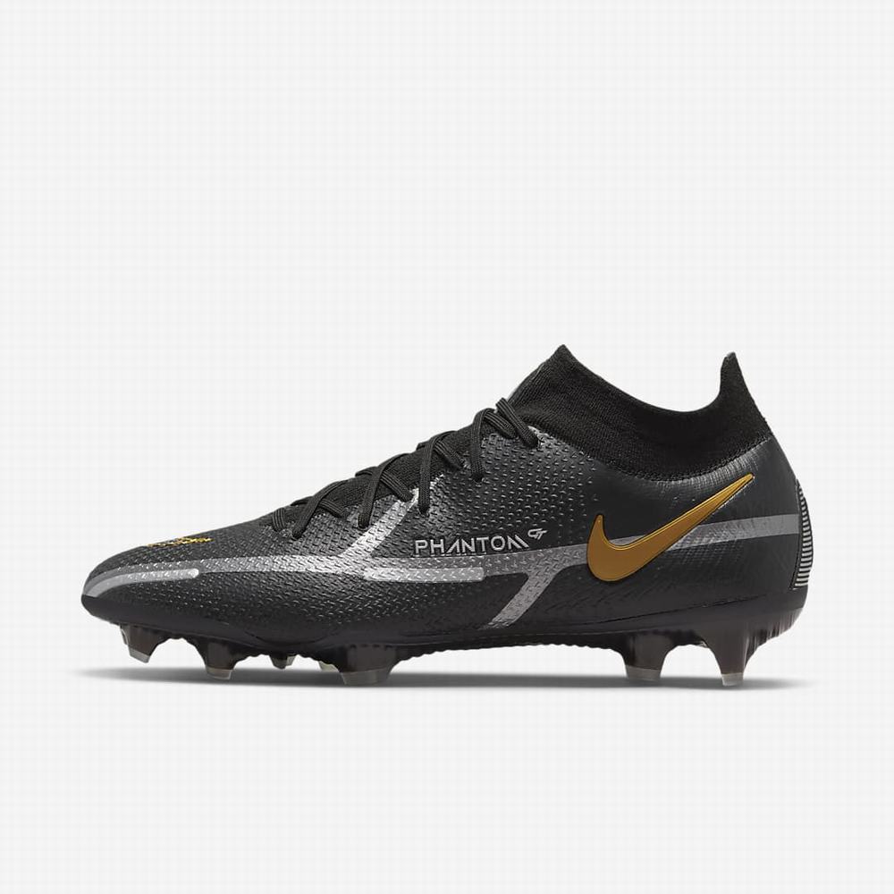 Kopačky Nike Phantom GT2 Dynamic Fit Elite FG Firm-Ground Panske Čierne Metal Zlate Metal Strieborne Metal Tmavo Siva | SK540862