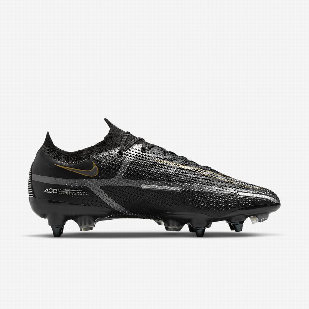 Kopačky Nike Phantom GT2 Elite SG-Pro AC Soft-Ground Damske Čierne Metal Zlate Metal Strieborne Metal Tmavo Siva | SK506897