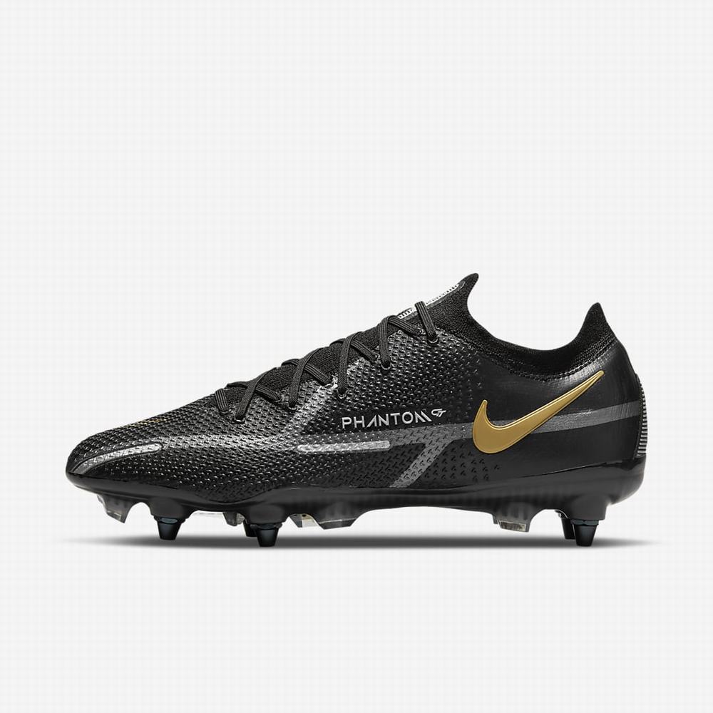 Kopačky Nike Phantom GT2 Elite SG-Pro AC Soft-Ground Damske Čierne Metal Zlate Metal Strieborne Metal Tmavo Siva | SK506897