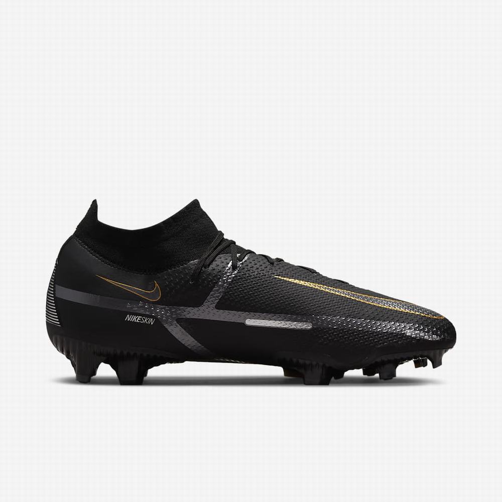 Kopačky Nike Phantom GT2 Pro Dynamic Fit FG Firm-Ground Panske Čierne Metal Zlate Metal Strieborne Metal Tmavo Siva | SK079412