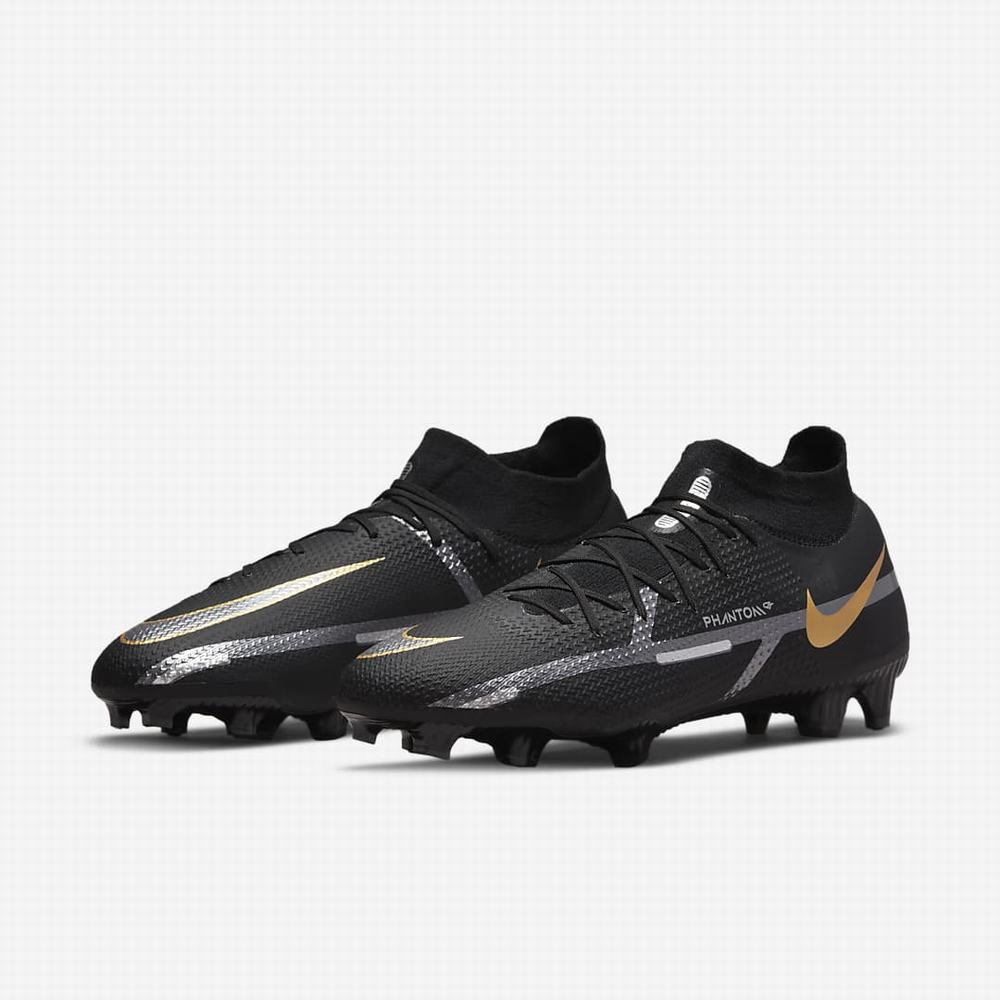 Kopačky Nike Phantom GT2 Pro Dynamic Fit FG Firm-Ground Panske Čierne Metal Zlate Metal Strieborne Metal Tmavo Siva | SK079412