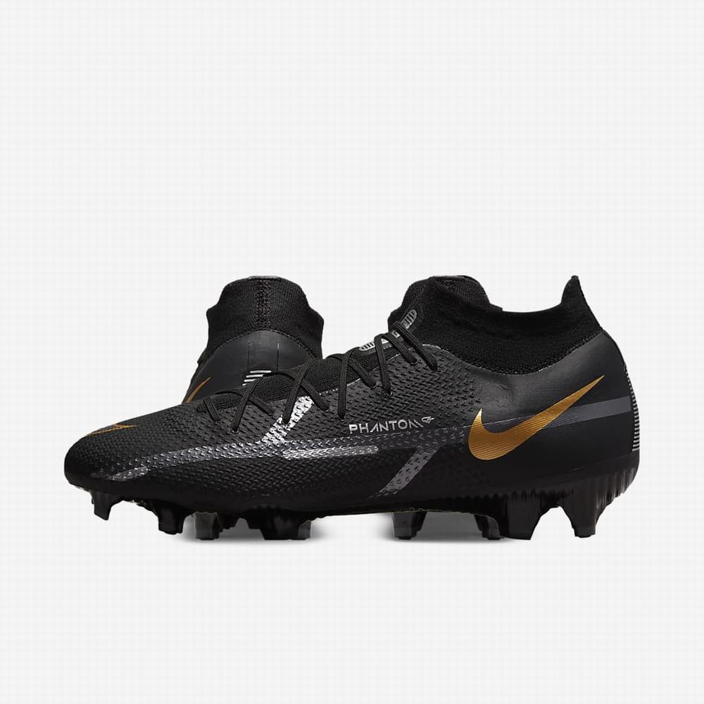 Kopačky Nike Phantom GT2 Pro Dynamic Fit FG Firm-Ground Panske Čierne Metal Zlate Metal Strieborne Metal Tmavo Siva | SK079412