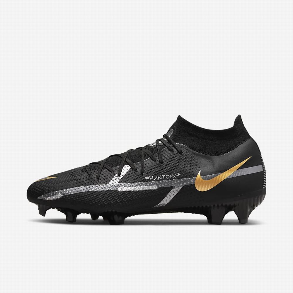 Kopačky Nike Phantom GT2 Pro Dynamic Fit FG Firm-Ground Damske Čierne Metal Zlate Metal Strieborne Metal Tmavo Siva | SK142038