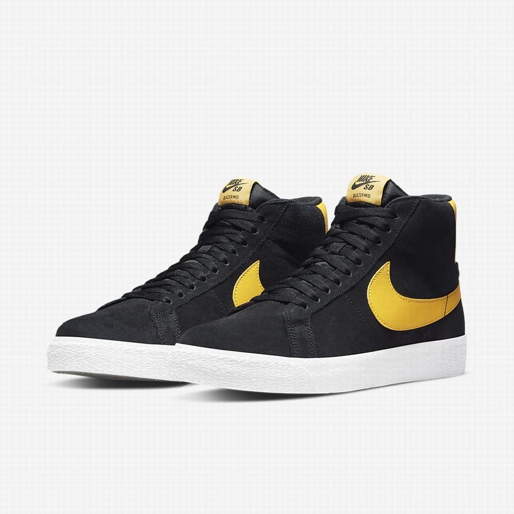 Skate Topanky Nike SB Zoom Blazer Mid Damske Čierne Biele Zlate | SK281534