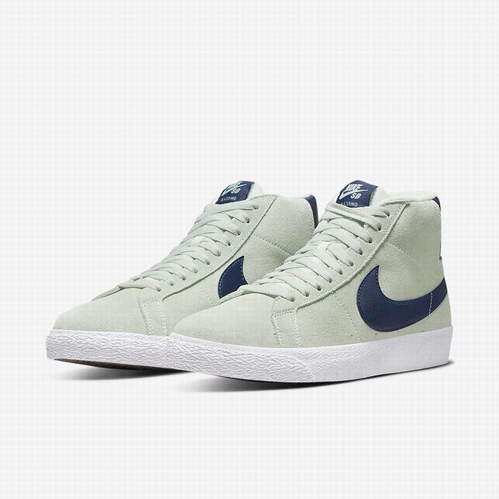 Skate Topanky Nike SB Zoom Blazer Mid Damske Zelene Biele Námornícka Modrá | SK764810