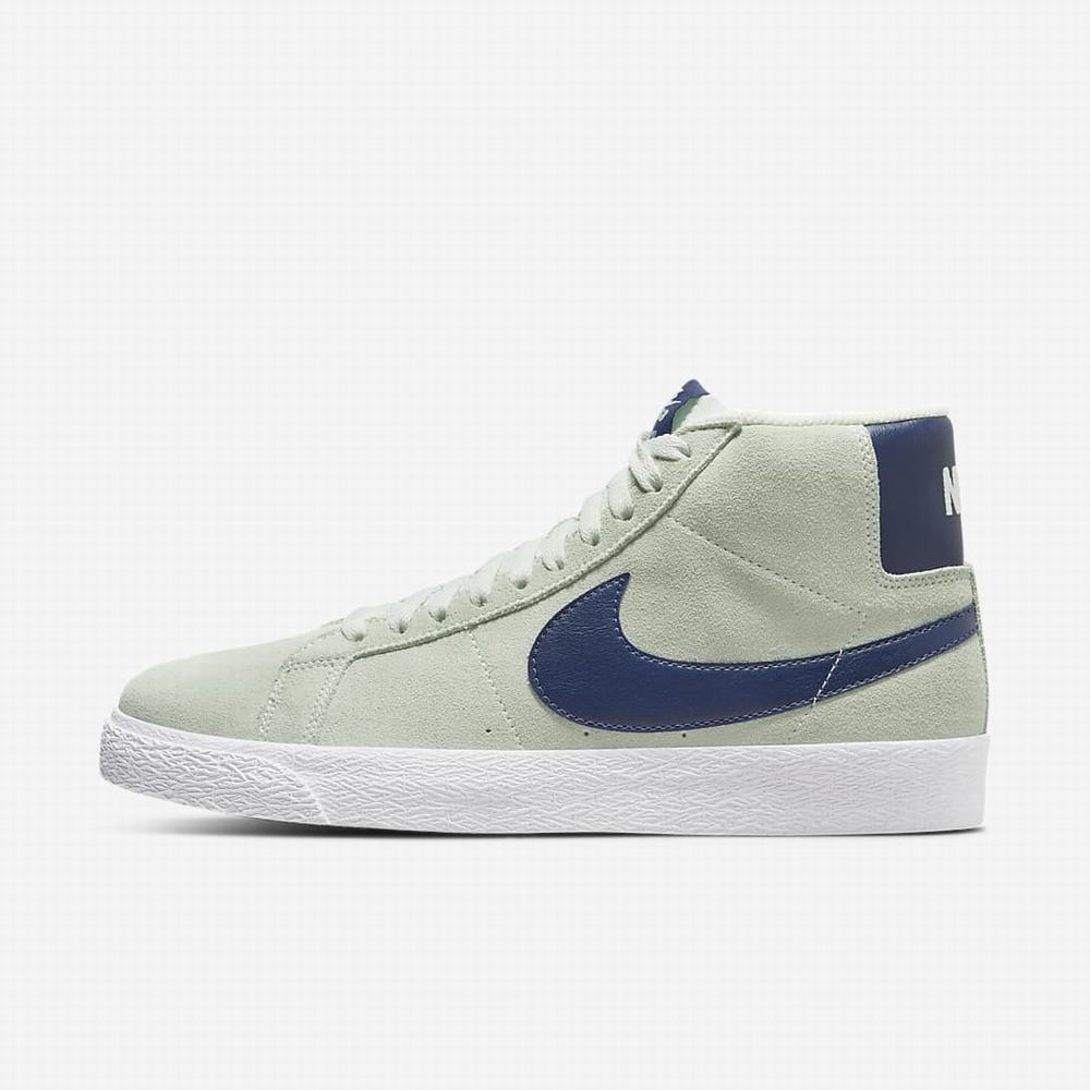 Skate Topanky Nike SB Zoom Blazer Mid Damske Zelene Biele Námornícka Modrá | SK764810