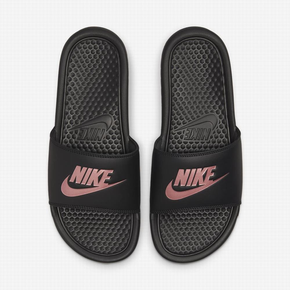 Slapky Nike Benassi JDI Damske Čierne Ruzove Zlate | SK160345