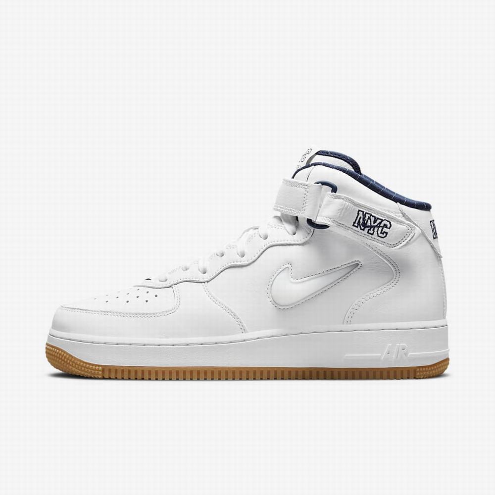 Tenisky Nike Air Force 1 Mid Panske Biele Námornícka Modrá Žlté Biele | SK091678