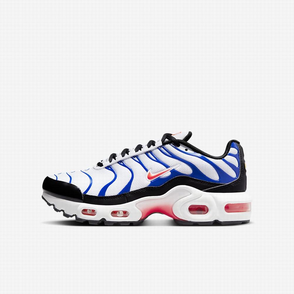 Tenisky Nike Air Max Plus Detske Biele Kráľovská Modrá Čierne Svetlo Červené | SK730519