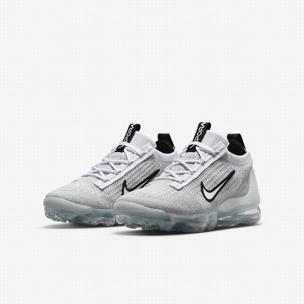 Tenisky Nike Air VaporMax 2021 FK Detske Biele Čierne Metal Strieborne Biele | SK719430