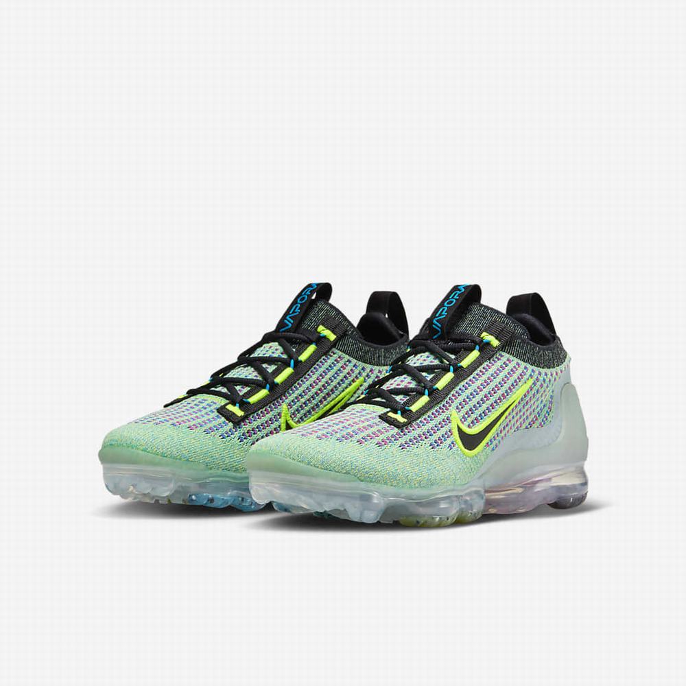 Tenisky Nike Air VaporMax 2021 Flyknit Next Nature Detske Zelene Modre Metal Strieborne Čierne | SK402957