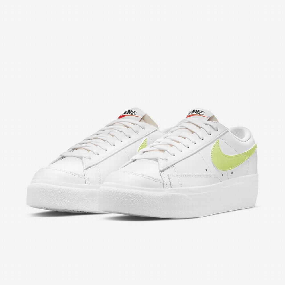 Tenisky Nike Blazer Low Platforme Damske Biele Čierne Svetlo Citrón | SK094361