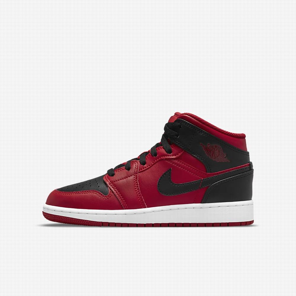 Tenisky Nike Jordan 1 Mid Detske Červené Biele Čierne | SK429087