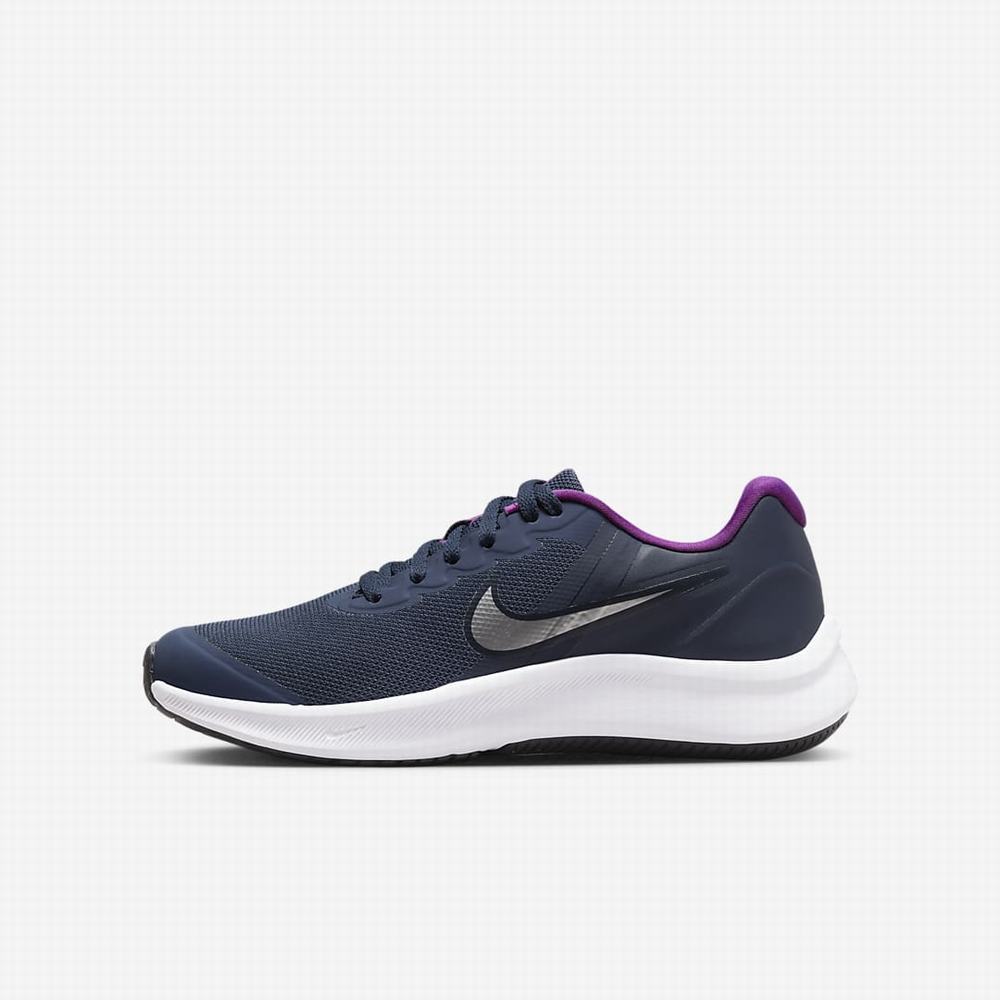 Vychadzkove Topanky Nike Star Runner 3 Detske Námornícka Modrá Nachový Metal Strieborne | SK245698