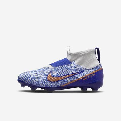 Kopačky Nike Jr. Zoom Mercurial Superfly 9 Pro CR7 FG Firm-Ground Detske Biele Modre Metal Meď | SK847902